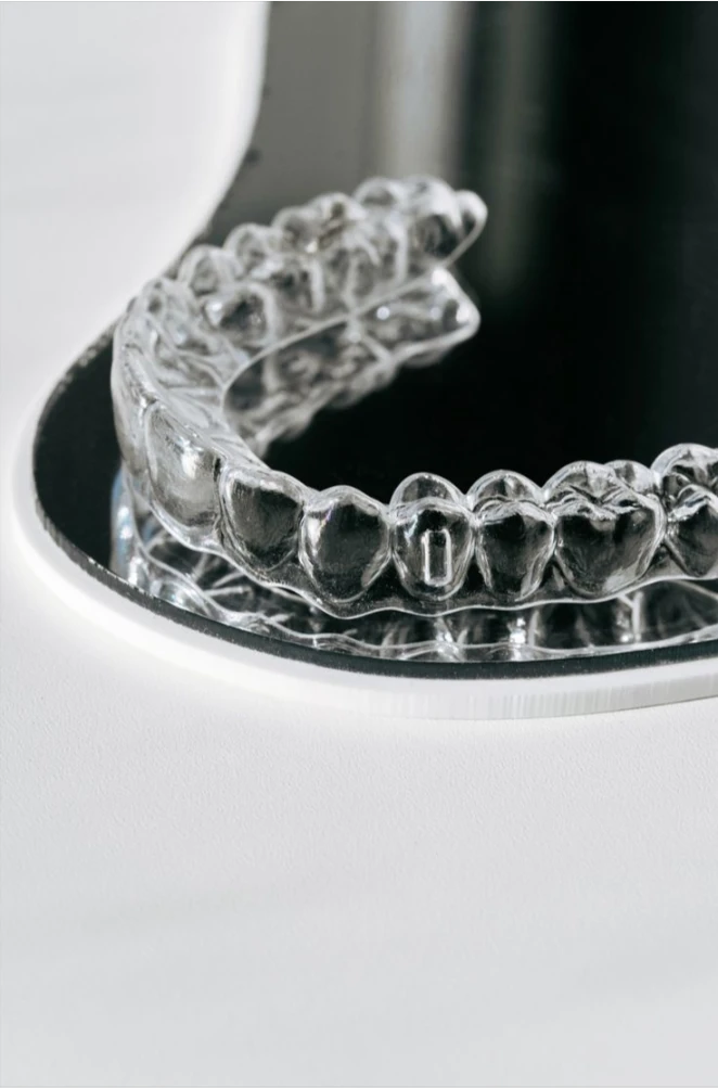 Close-up of clear aligners