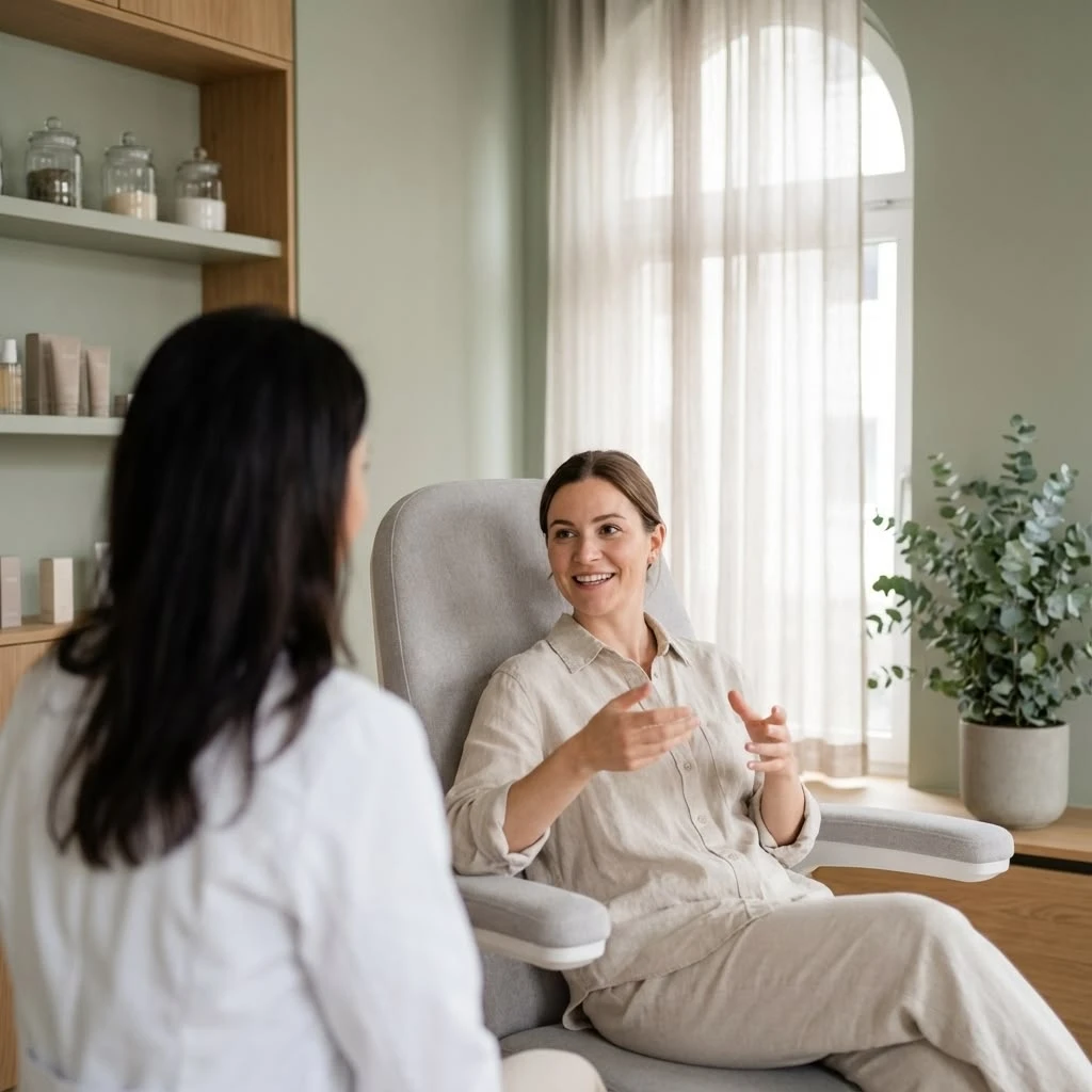 Patient relaxing in a treatment chair while chatting with a clinician at The Dental Edit