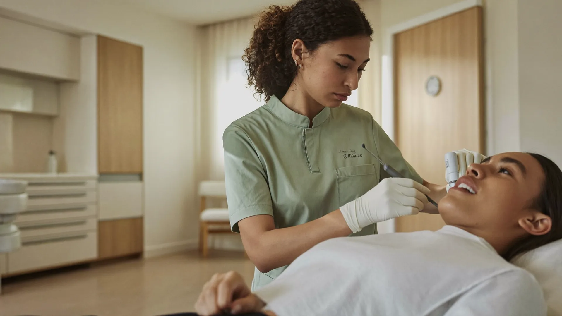 Hygienist cleaning a patient's teeth